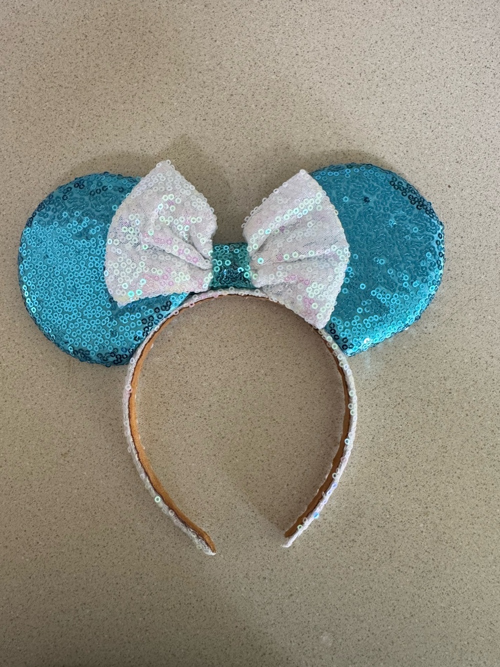 Minnie Mouse Style Aqua Blue Sequin Ears Iridescent Bow Headband
